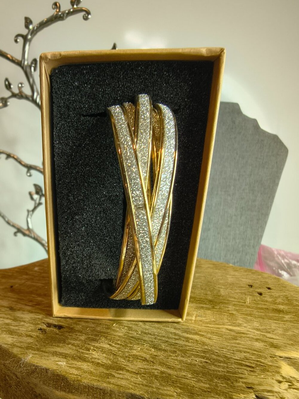 Monet Gold Tone Glitter 5 Bangle Bracelet